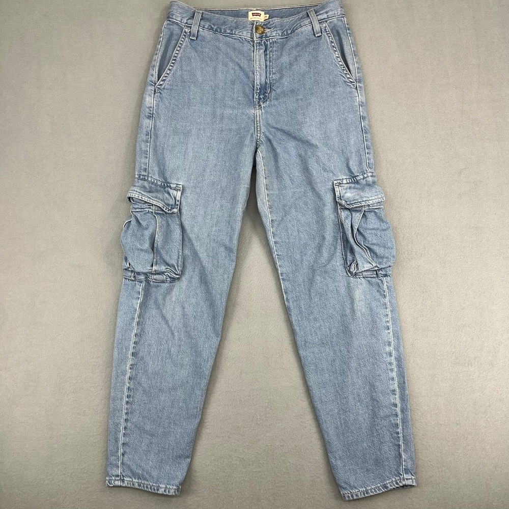 Levis Premium Womens Cargo Jeans Light Wash High Rise Tapered Size 25